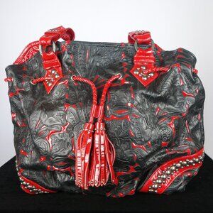 Vintage Kippys Coronado CA Patent Leather Floral Embroidered Bag w/ Studs, Sz M